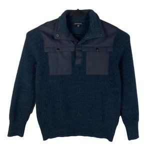 Banana Republic Mens Large Merino Wool Blend Sweater Waffle Knit Navy Pullover